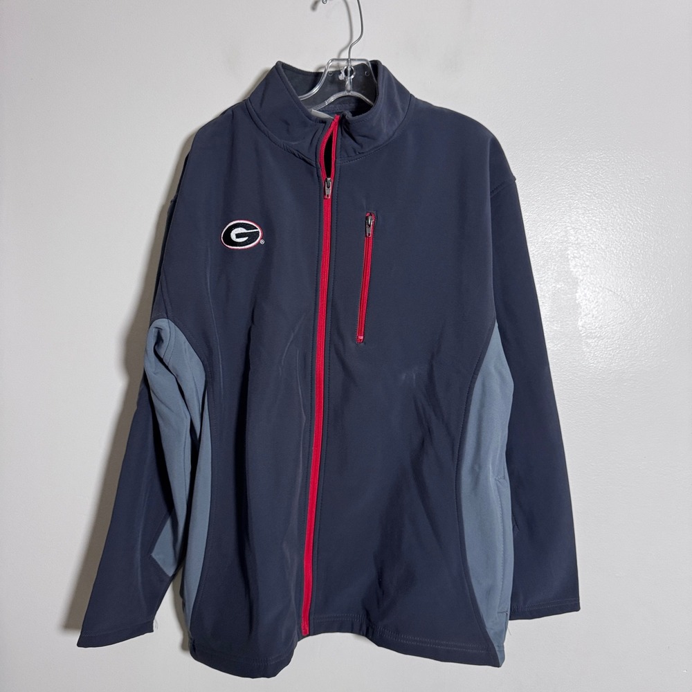 Knights Apparel Georgia Bulldogs Jacket Mens Large Gray‎ Red Solid Softshell Zip